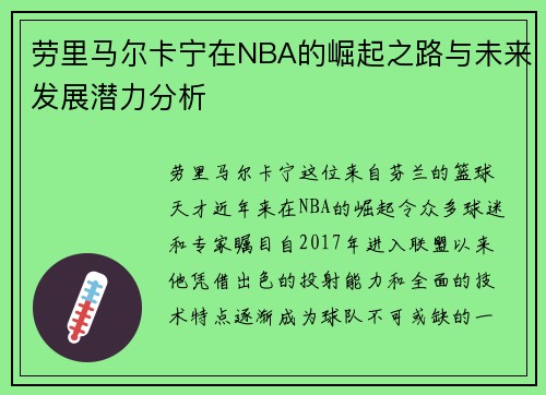 劳里马尔卡宁在NBA的崛起之路与未来发展潜力分析