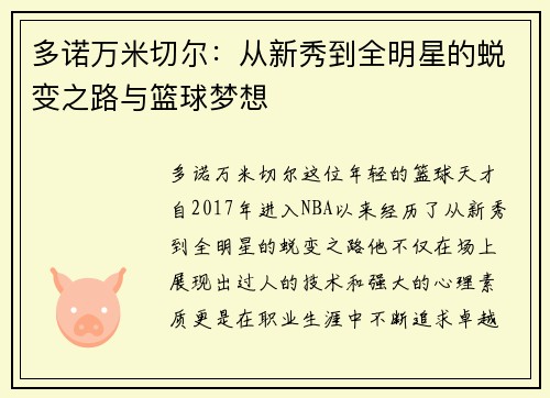 多诺万米切尔：从新秀到全明星的蜕变之路与篮球梦想