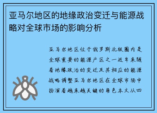 亚马尔地区的地缘政治变迁与能源战略对全球市场的影响分析